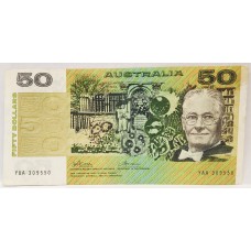 AUSTRALIA 1973 . FIFTY 50 DOLLARS BANKNOTE . PHILLIPS/WHEELER . ERROR . INK TRANSFER